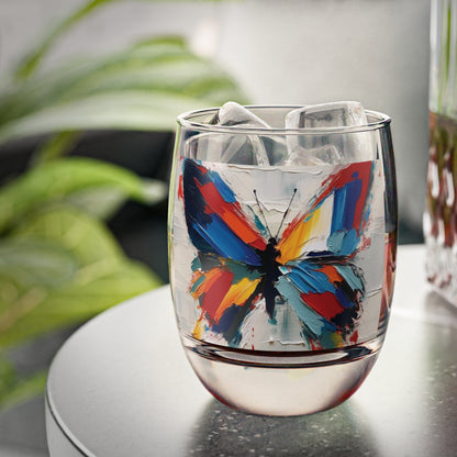 Abstract Whiskey Glass for Art Lovers: Butterfly-Inspired Delight