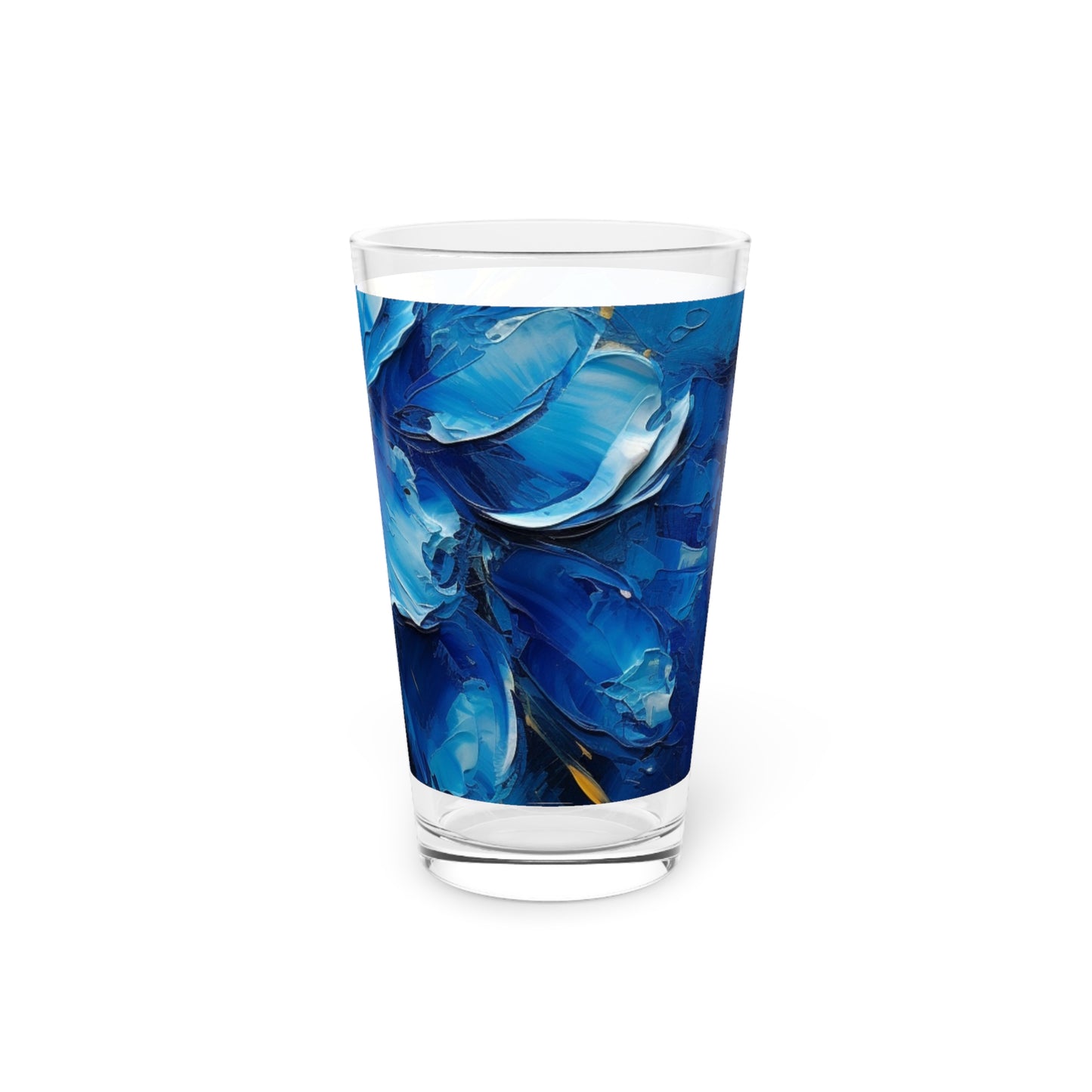 Abstract Wallpaper Pint Glass: Immersive Floral Beauty with Blue Orchid Motif