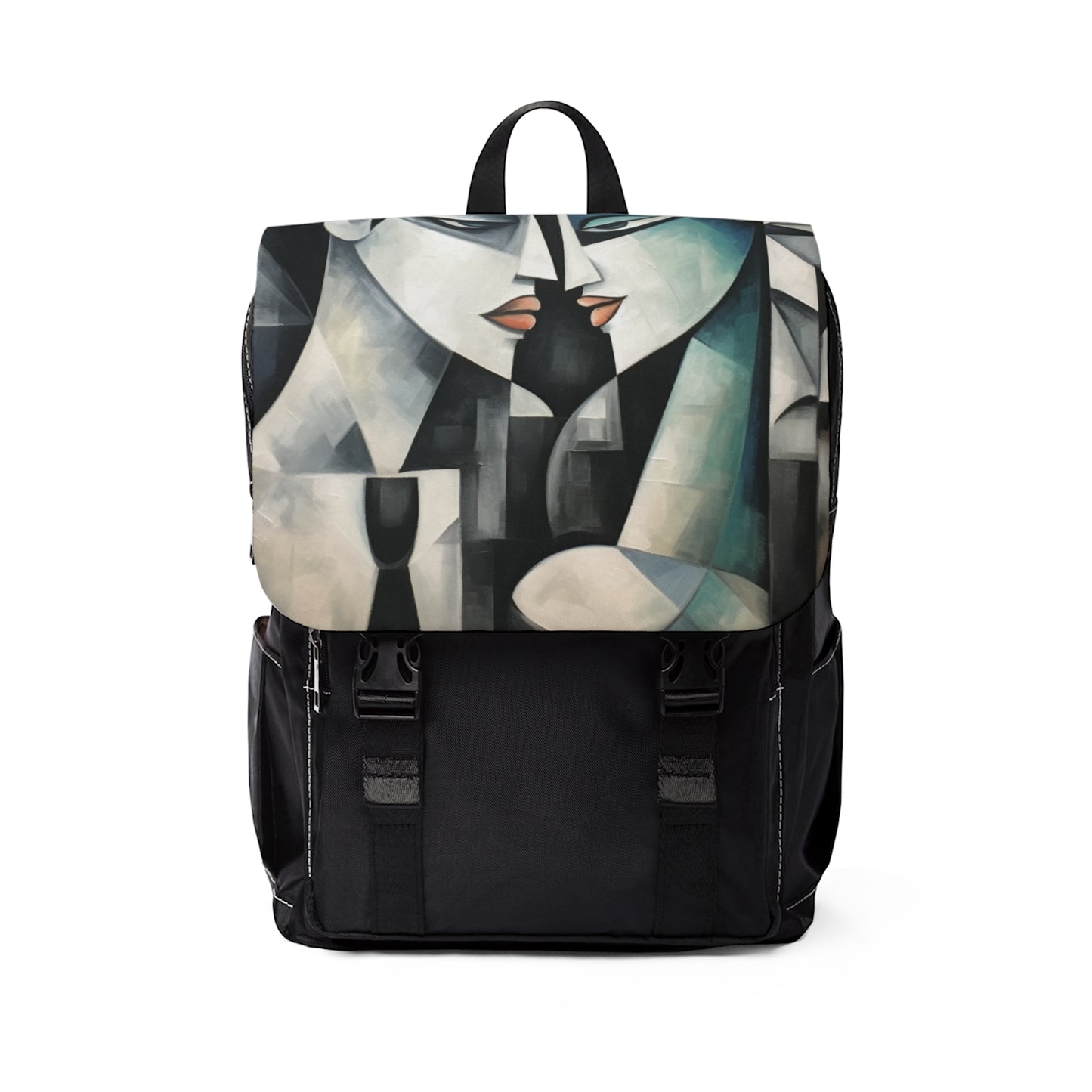 Unisex Casual Shoulder Backpack with Cubist Art Finesse and Abstract Flair