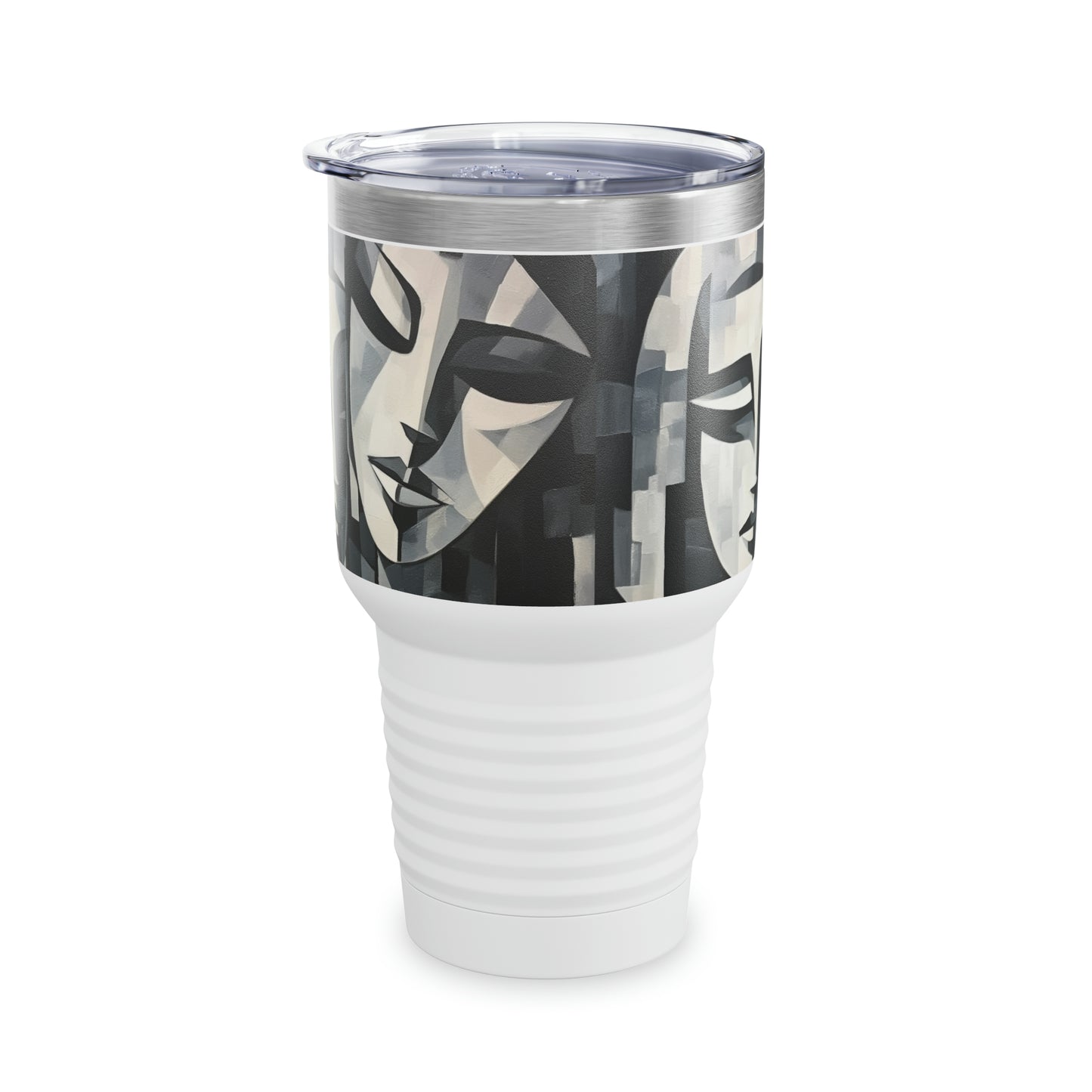 Abstract Masterpiece: Ringneck Tumbler Showcasing Cubist Artistry in Portable Form