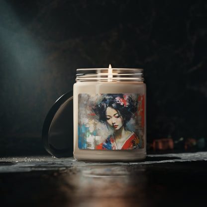 Scented Soy Candle with Geisha Art: Style with Japanese Artistic Flair