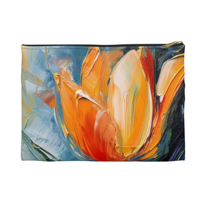 Orange Tulip Magic on Accessory Pouch: A Blossoming Artistic Delight