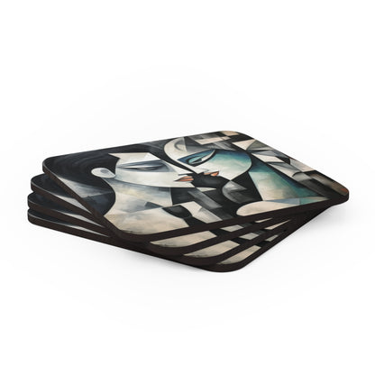 Corkwood Coaster Set with Cubist Art: Artistic Finesse and Abstract Flair