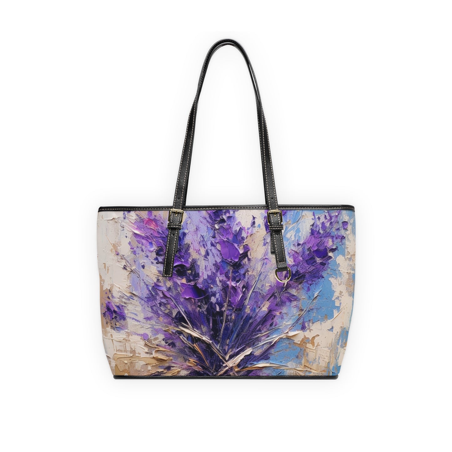 Vibrant Lavender Art on PU Leather Shoulder Bag: A Floral Delight for Your Senses