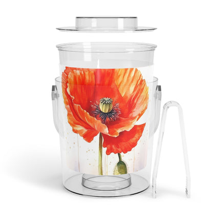 Watercolor Poppy Garden Ice Bucket with Tongs: Unleash the Beauty of Nature