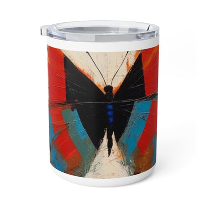 Bauhaus-Inspired Butterfly Symphony: Insulated Coffee Mug with Vibrant Colors and Intricate Details