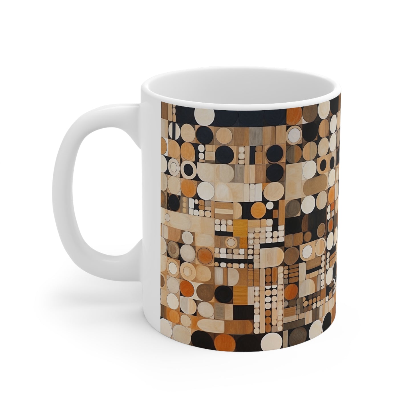 Earthy Grid Ceramic Mug: Graphic Black and White with Earthy Palette