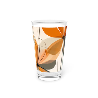 Botanical Chic: Flower Drawings and Minimalist Pint Glass Design with Midcentury Flair