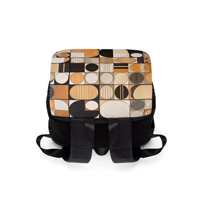 Circular Harmony: Unisex Casual Shoulder Backpack with Earthy Geometric Art