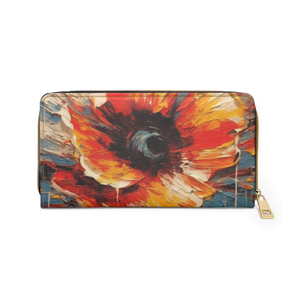 Poppy Symphony: Zipper Wallet with Abstract Floral Artwork