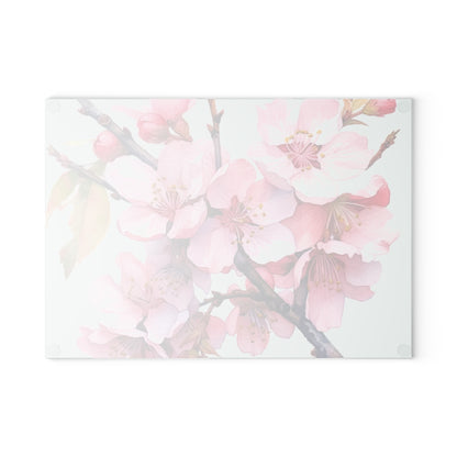 Whimsical Delight: Watercolor Cherry Blossom Tree Glass Cutting Board