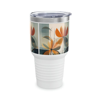 Botanical Chic: Flower Drawings and Minimalist Ringneck Tumbler Design with Midcentury Flair