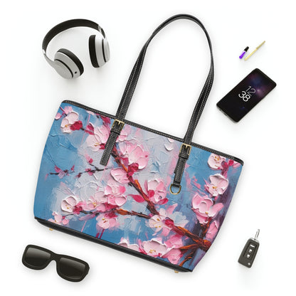 PU Leather Shoulder Bag with Abstract Cherry Blossom Drawing: Embrace the Serenity