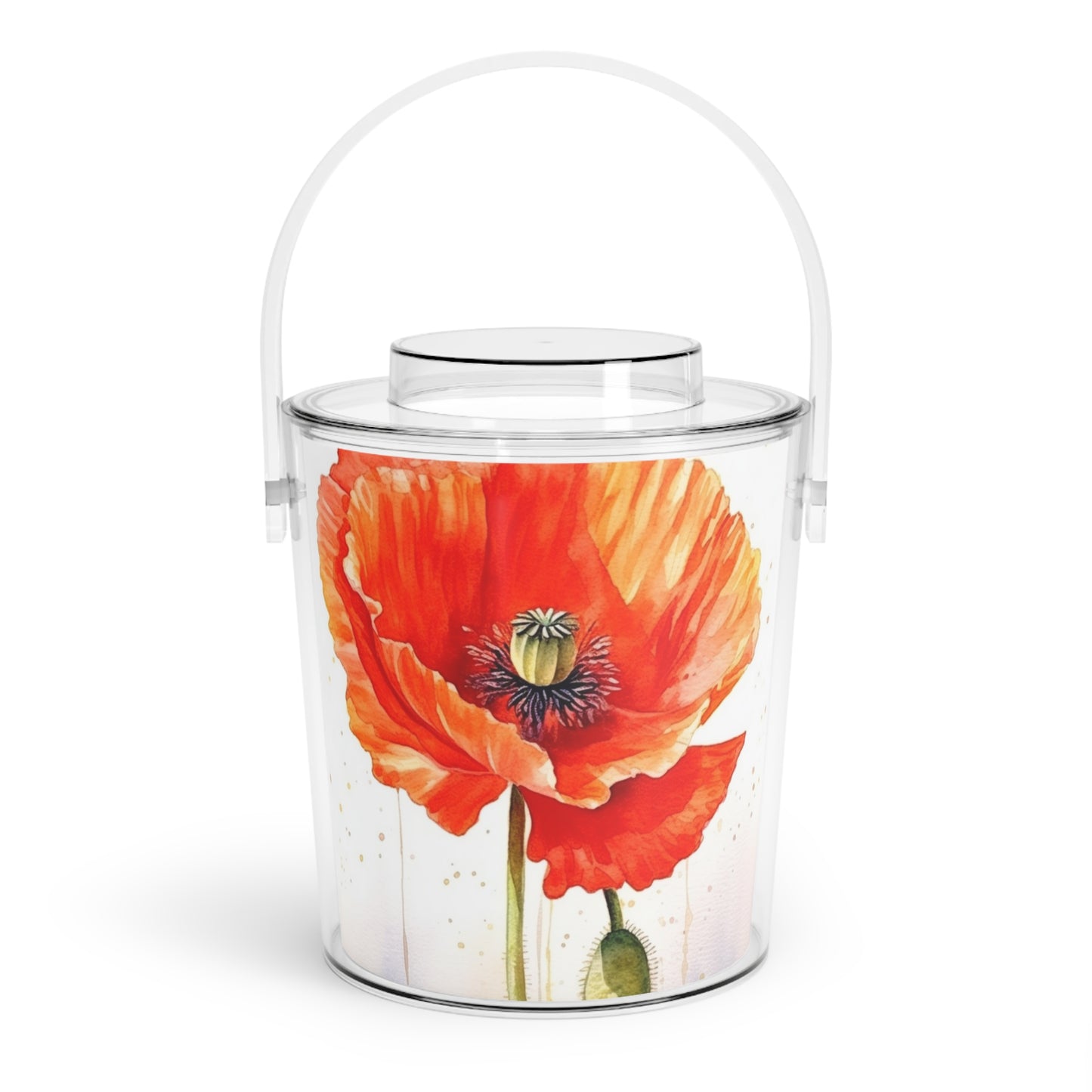 Watercolor Poppy Garden Ice Bucket with Tongs: Unleash the Beauty of Nature