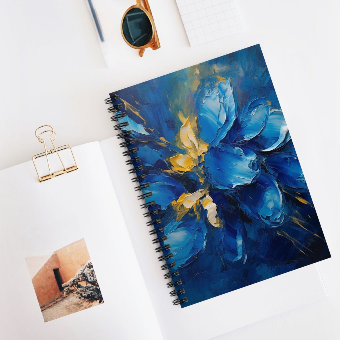 Abstract Wallpaper Spiral Notebook Ruled: Immersive Floral Beauty with Blue Orchid Motif