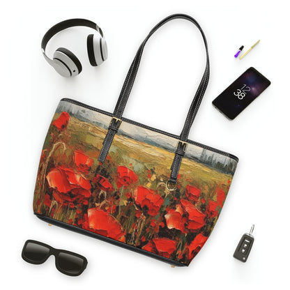 Abstract Poppy Fields: PU Leather Shoulder Bag for Artistic Inspiration