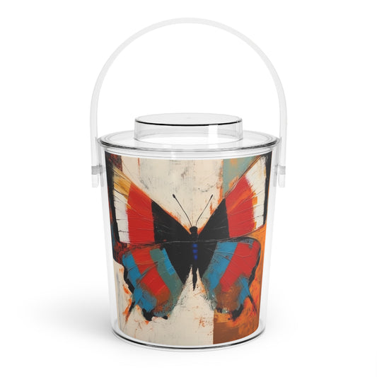 Bauhaus-Inspired Butterfly Symphony: Ice Bucket with Tongs with Vibrant Colors and Intricate Details