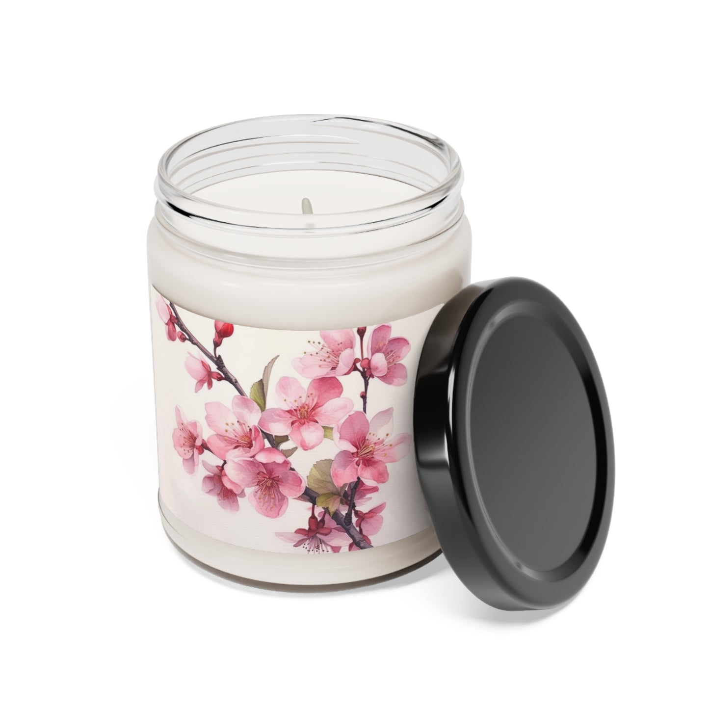 Artistic Flourish: Floral Watercolor Cherry Blossom Scented Soy Candle