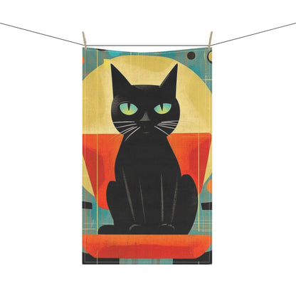 Abstract Cat Expressions: Modern Art-Inspired Midcentury Modern Kitchen Towel with Timeless Atomic Age Design