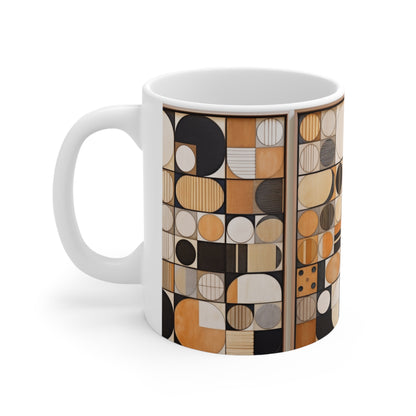 Circular Mosaic Ceramic Mug: Geometric Simplicity in Earthy Tones
