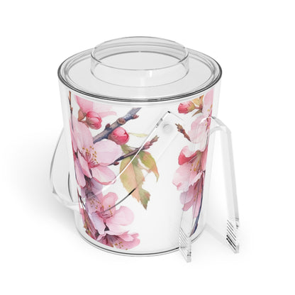 Whimsical Delight: Watercolor Cherry Blossom Tree Ice Bucket with Tongs