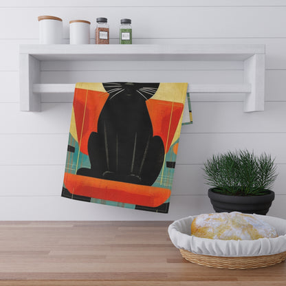 Abstract Cat Expressions: Modern Art-Inspired Midcentury Modern Kitchen Towel with Timeless Atomic Age Design