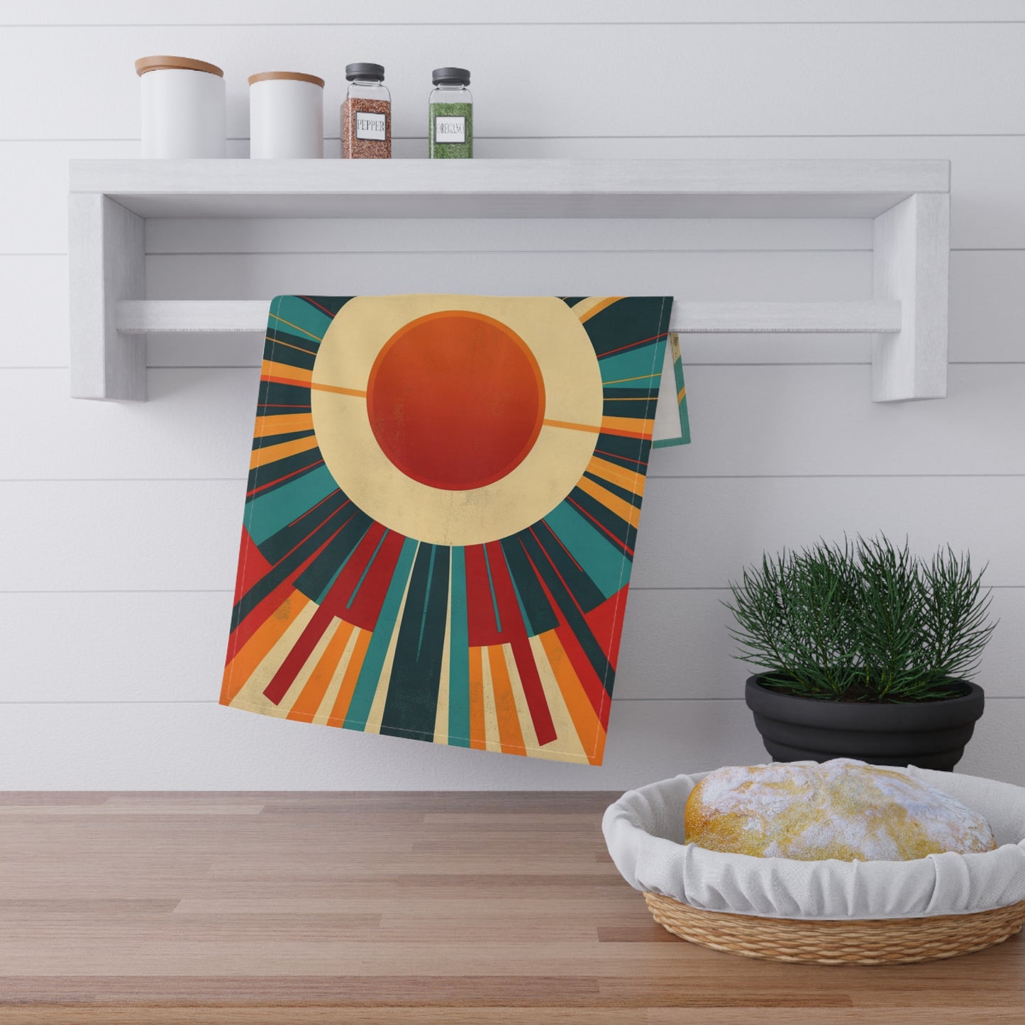 Minimalist Sunshine: Midcentury Modern Sun Kitchen Towel