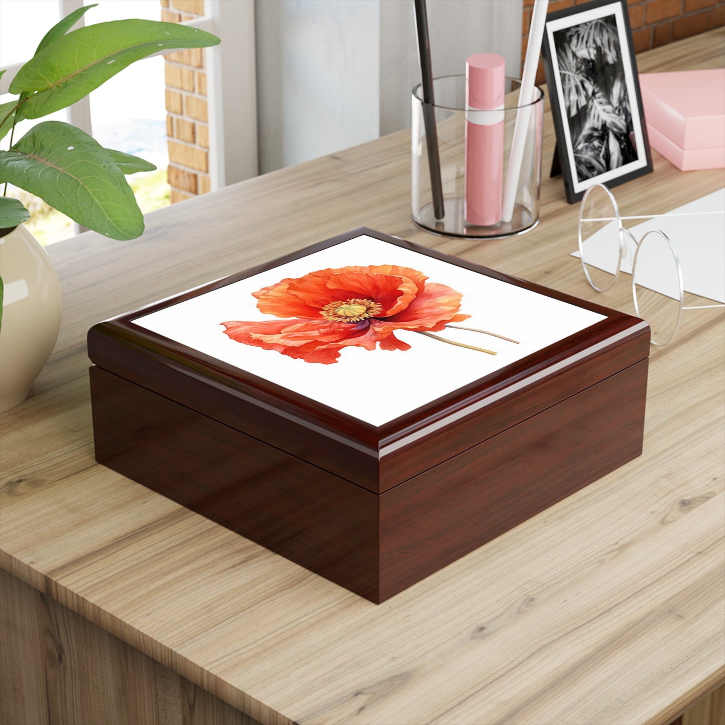 Whimsical Poppy Flower Watercolor Jewelry Box: An Artistic Delight