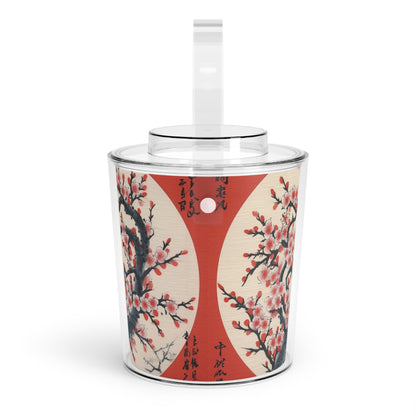 Enchanting Petal Symphony: Ice Bucket with Tongs Celebrating Cherry Blossom Tree Drawings