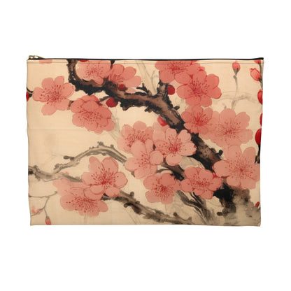 Floral Fusion: Accessory Pouch Merging Cherry Blossom Beauty and Artistic Flower Drawings