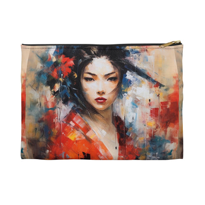 Abstract Geisha Art Accessory Pouch: Captivating Brushstrokes in a Japanese Aesthetic