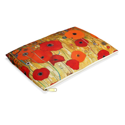 Floral Symphony: Accessory Pouch showcasing Gustav Klimt's Poppies in Art Nouveau