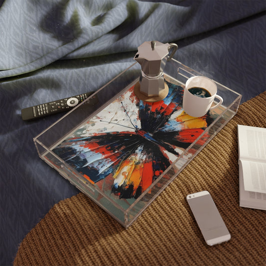 Acrylic Serving Tray with Bauhaus-Inspired Butterfly Drawing: A Harmonious Blend of Art and Functionality