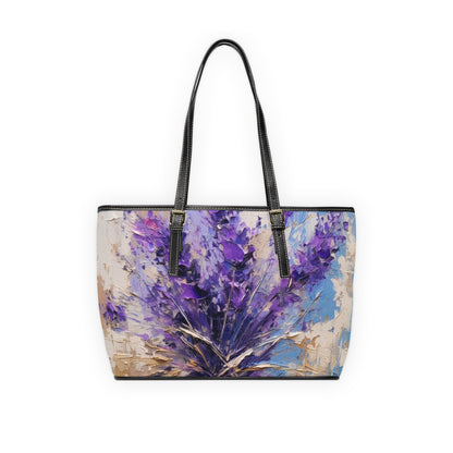 Vibrant Lavender Art on PU Leather Shoulder Bag: A Floral Delight for Your Senses