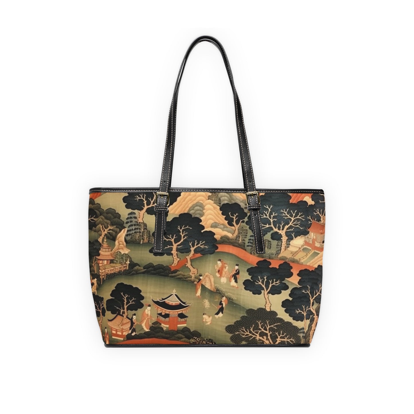 Tapestry Treasures: Japanese-inspired PU Leather Shoulder Bag for Art Lovers