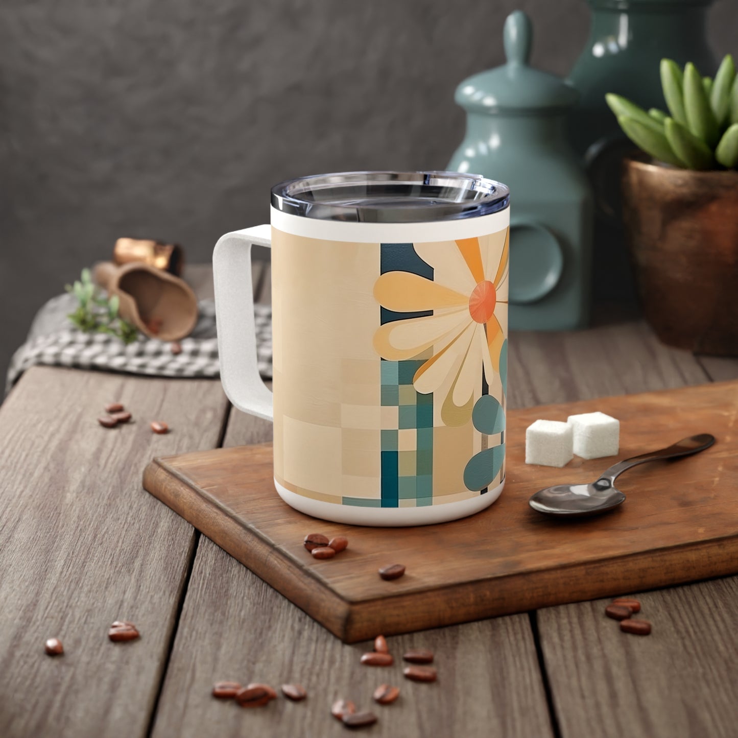 Modern Nostalgia: Midcentury Modern Design Meets Flower Drawings on Insulated Mug