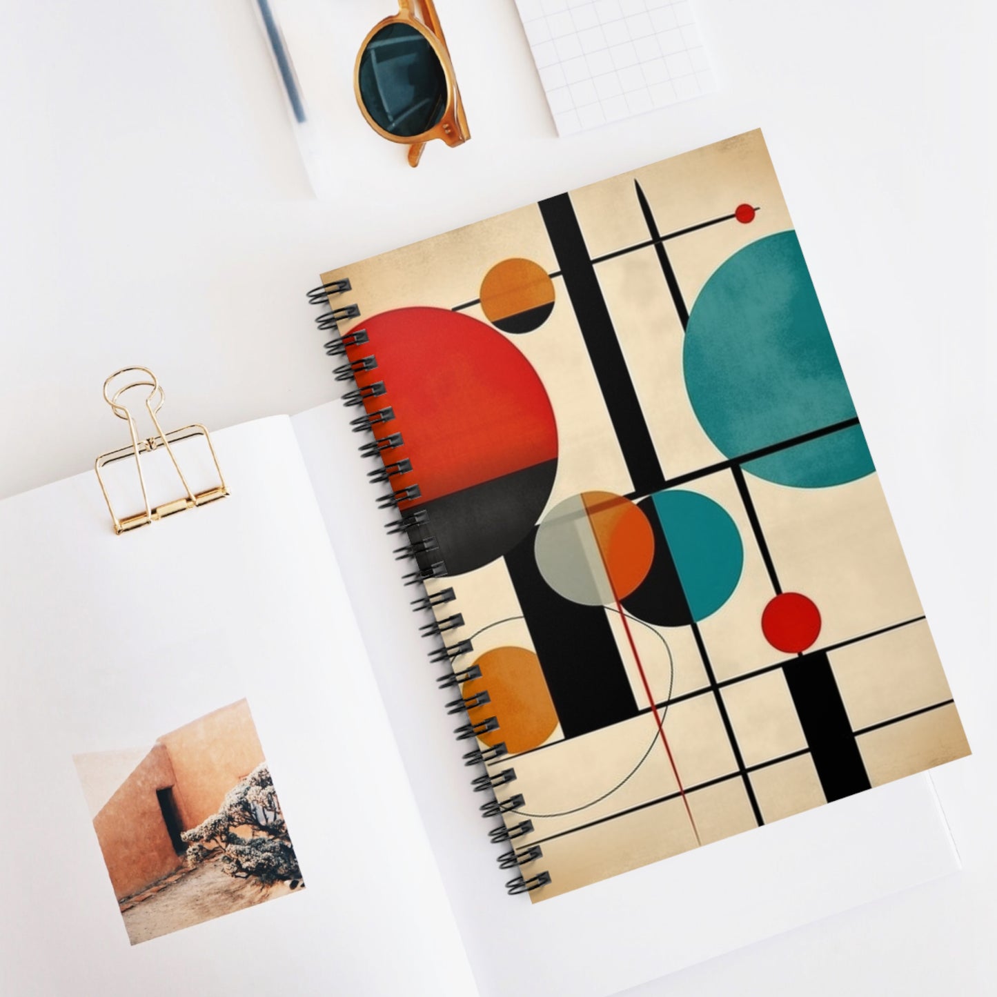 Geometric Marvel: Atomic Age Spiral Notebook with Midcentury Modern Design