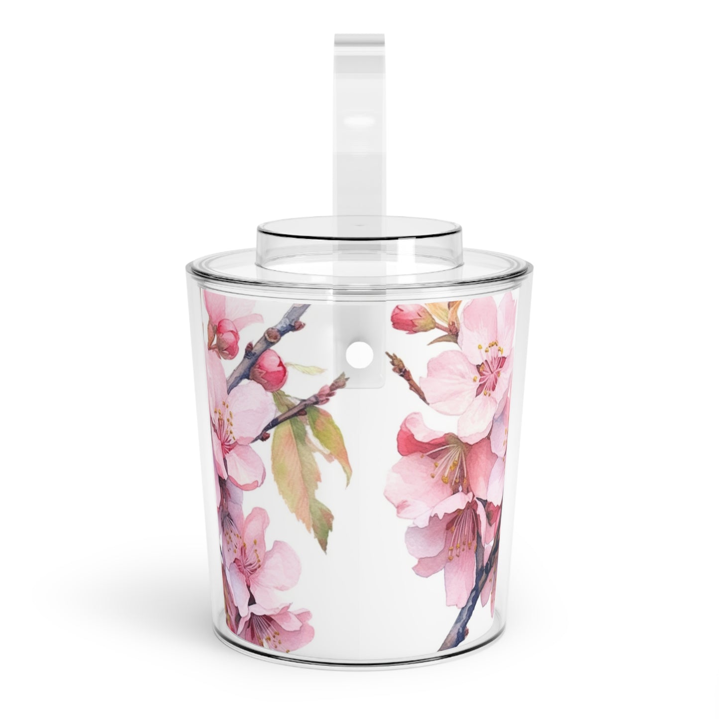 Whimsical Delight: Watercolor Cherry Blossom Tree Ice Bucket with Tongs