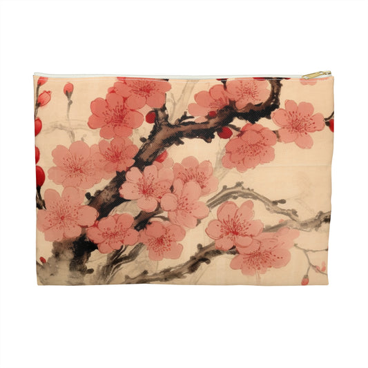 Floral Fusion: Accessory Pouch Merging Cherry Blossom Beauty and Artistic Flower Drawings