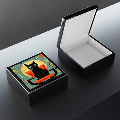 Abstract Cat Expressions: Modern Art-Inspired Midcentury Modern Jewelry Box with Timeless Atomic Age Design