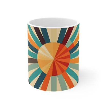 Swinging Sixties: 1960s Fashion-Inspired Coffee Mug with Abstract Art and Starburst Candy Colors