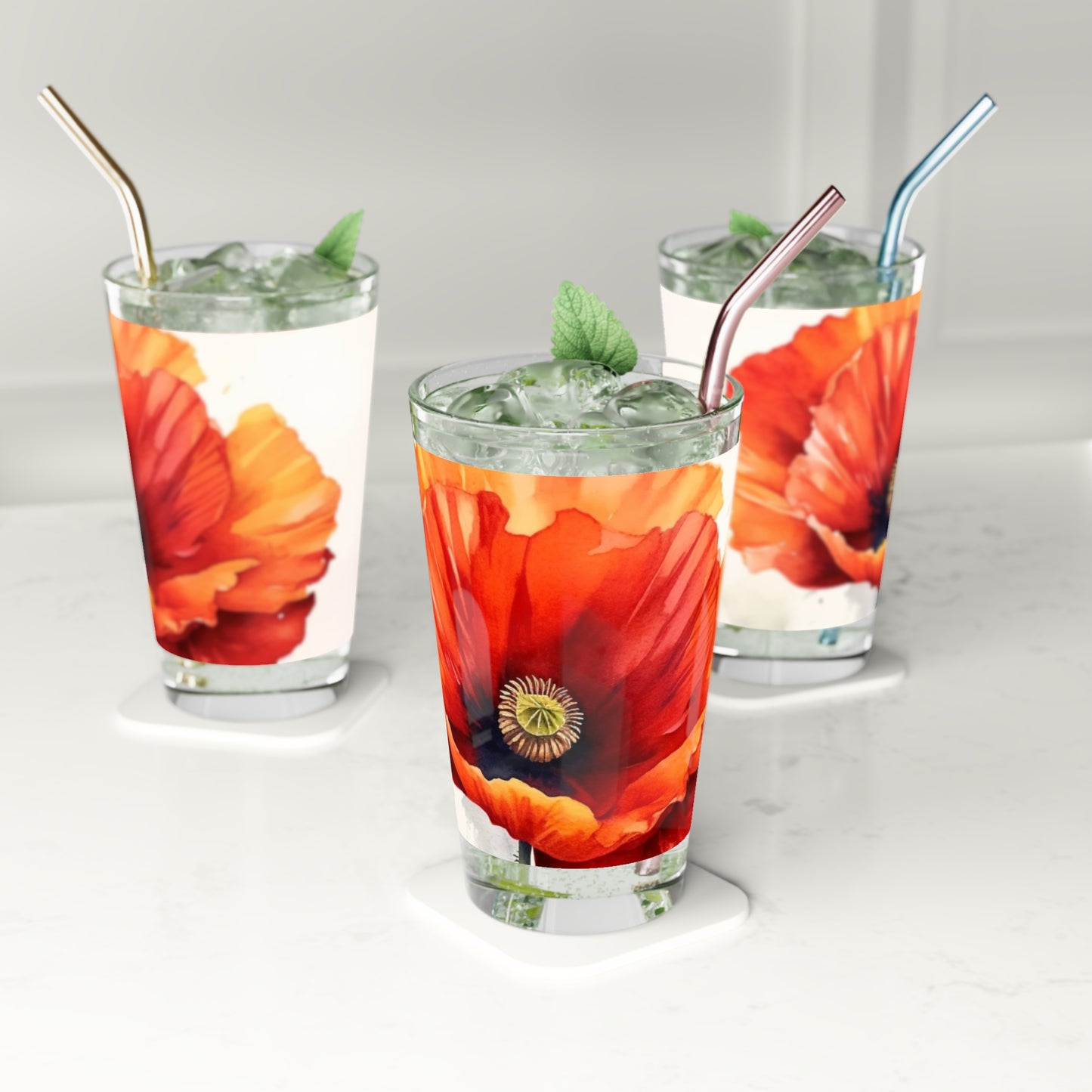 Stunning Poppy Flower Watercolor Pint Glass: A Blossoming Experience