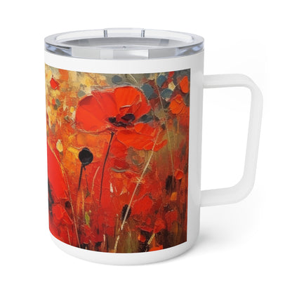 Whimsical Poppy Art on Insulated Coffee Mug