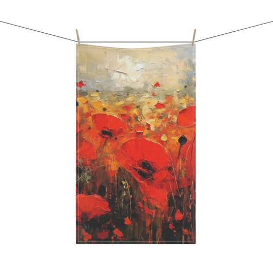 Whimsical Poppy Art on Kitchen Towel