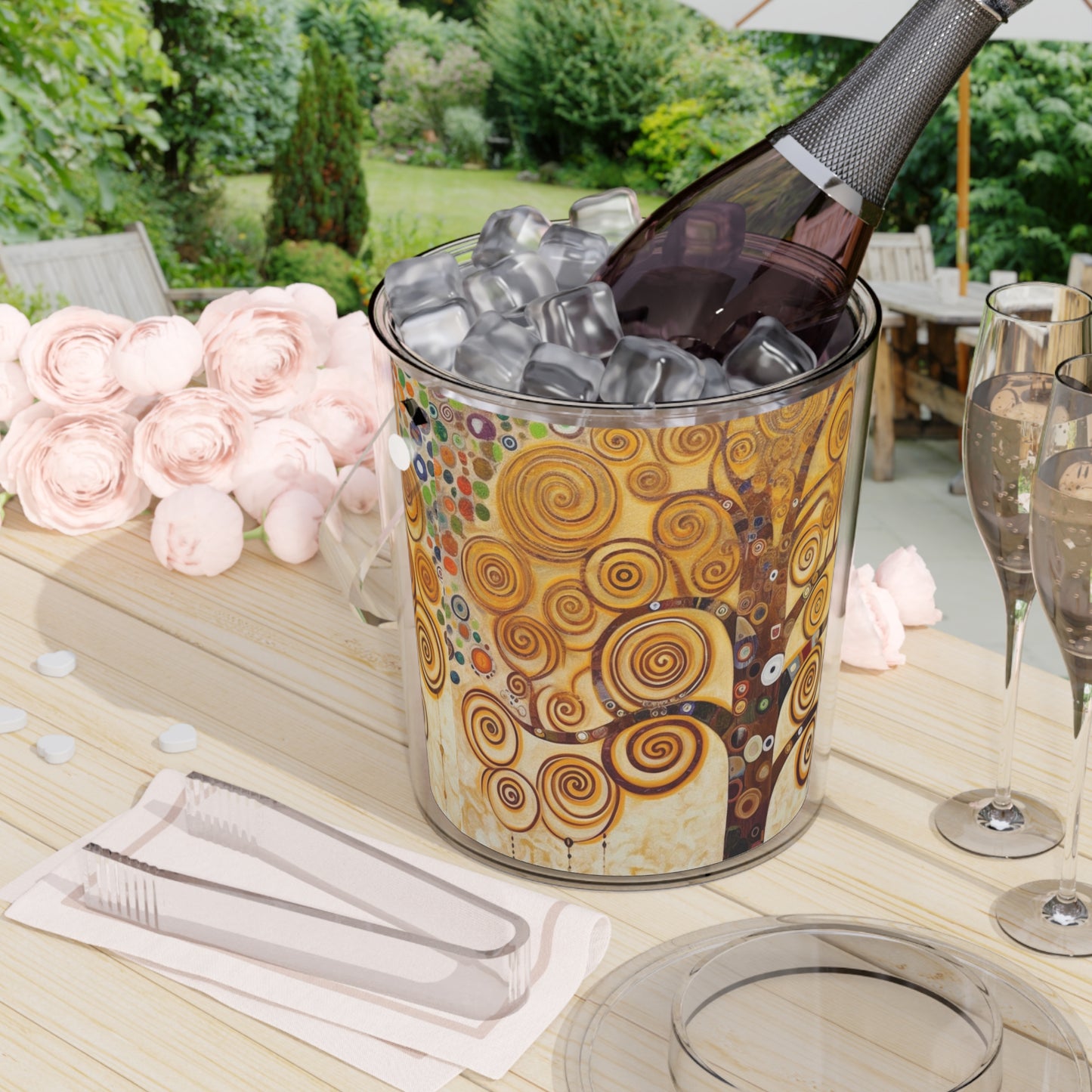 Captivating Artistry: The Tree of Life Ice Bucket with Tongs, Inspired by Gustav Klimt's Timeless Masterpiece