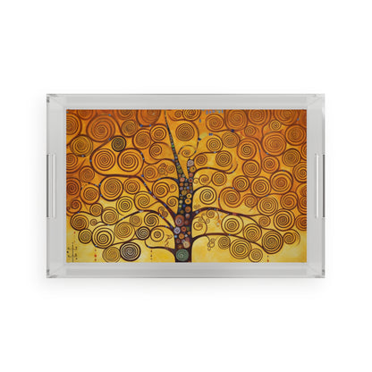 Symbolic Harmony: Gustav Klimt Tree of Life Acrylic Serving Tray, Embrace Artistic Elegance