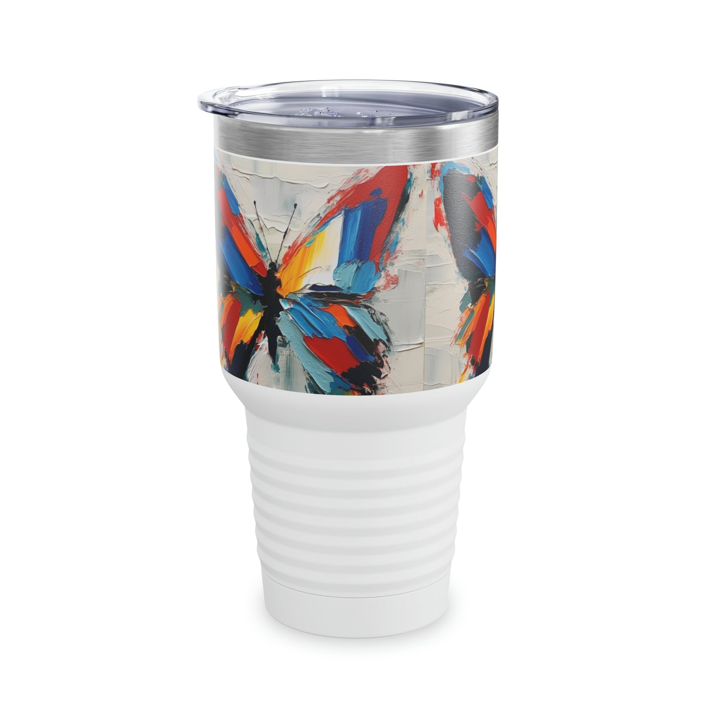 Abstract Art Lovers: Ringneck Tumbler with Bauhaus-Inspired Butterfly Delight