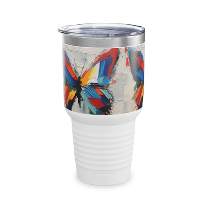 Abstract Art Lovers: Ringneck Tumbler with Bauhaus-Inspired Butterfly Delight