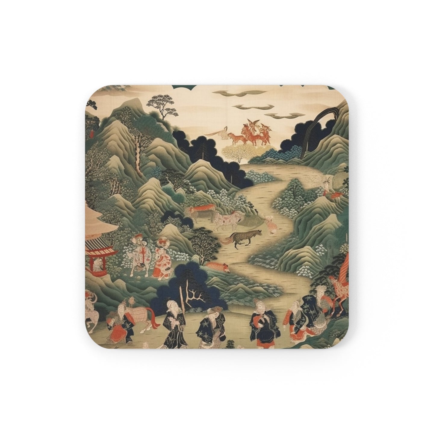 Japanese Tapestry Corkwood Coaster Set: Embrace the Artistic Splendor