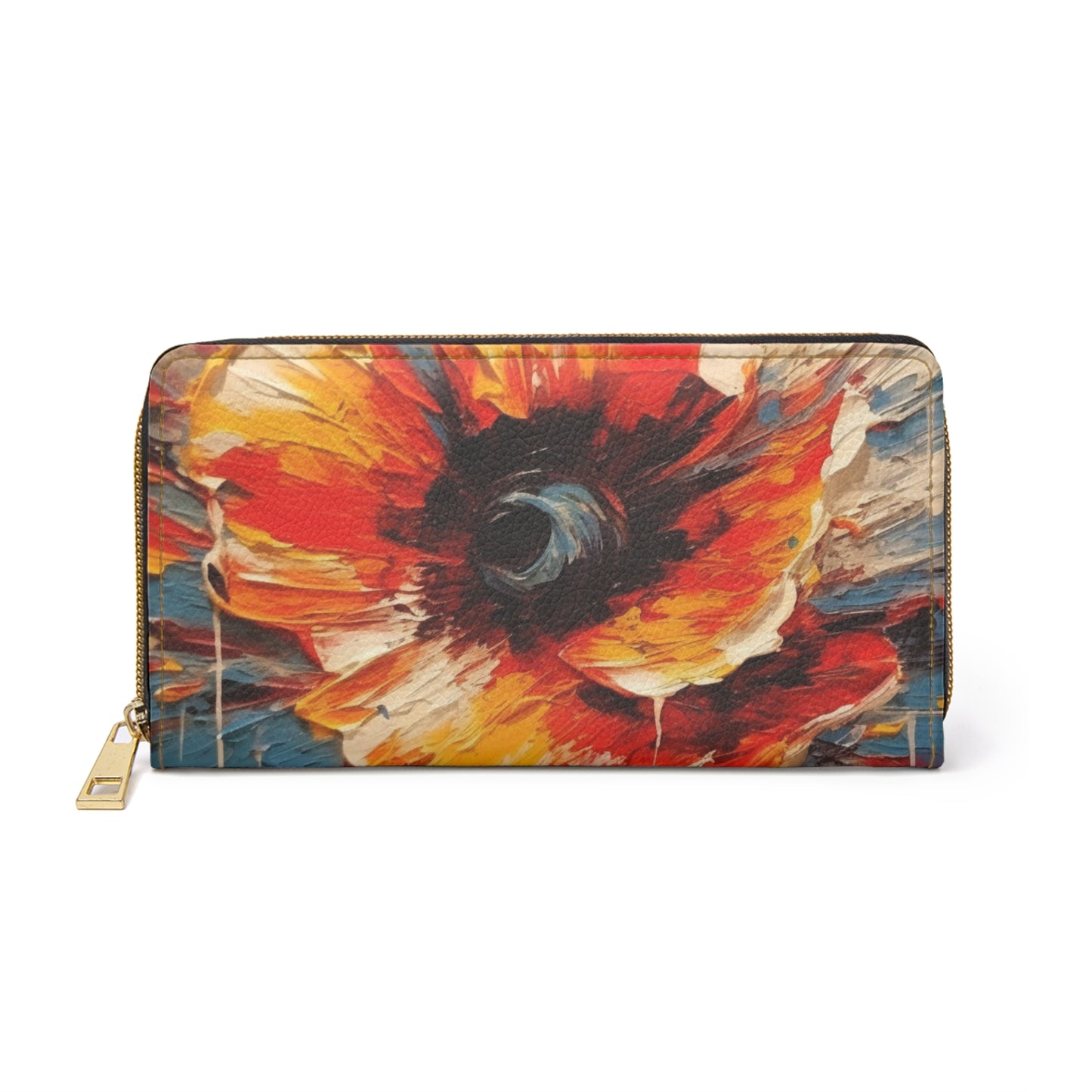 Poppy Symphony: Zipper Wallet with Abstract Floral Artwork